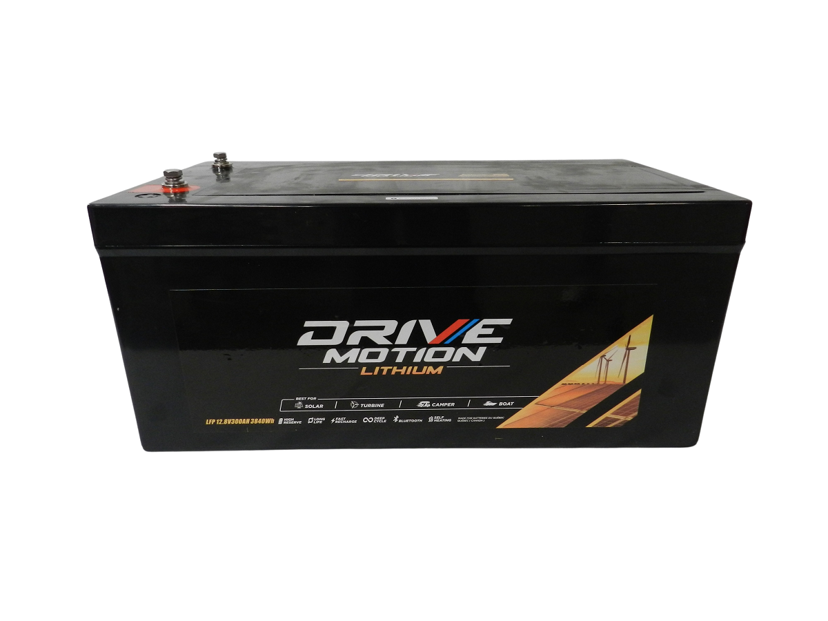 Drive Motion LiFePO 4 - 12 Volts, 300 Ah (8D) - 3840 Whr Bluetooth & Autochauffante
